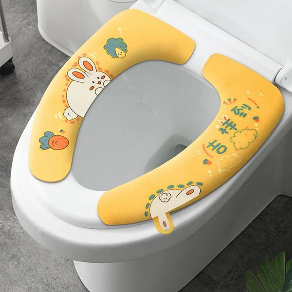 Fundas para asientos de inodoro, funda de pasta, cojín Universal lavable amarillo bonito, accesorios de baño para el hogar