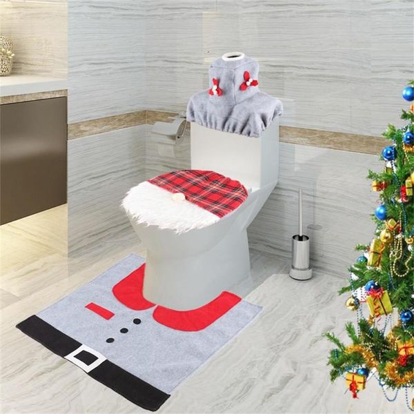 Cubiertas de asiento de inodoro Adorno de Navidad para teléfono 3 PCS Set Decoración Cubierta de Santa Alfombra Baño Manos Escultura Guirnalda de zanahoria