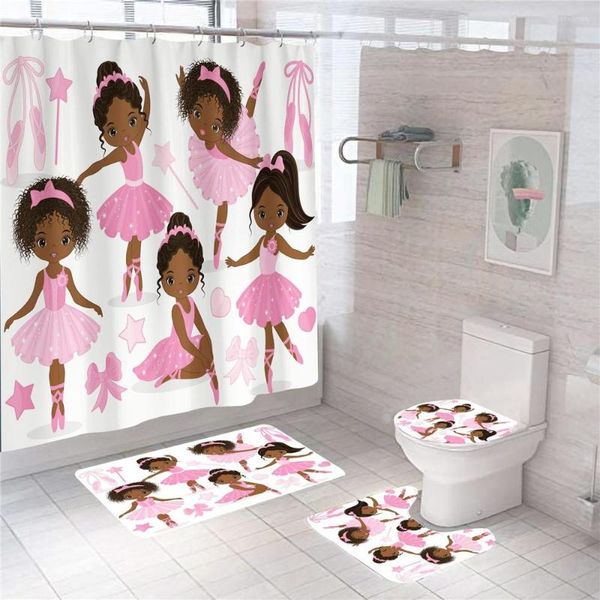 Fundas de asiento de inodoro, vestido de Ballet rosa para niñas, impresión 3D, decoración del hogar, juegos de fundas de baño, cortina de ducha impermeable, alfombrillas, alfombras, trajes