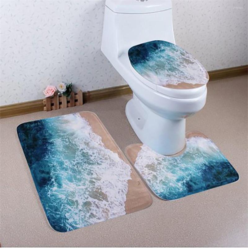 Toalettstol täcker matta stil icke-halk matta täcker blå badrum locket hav bad pedestal heminredning