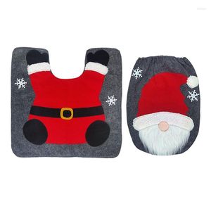 Housses de siège de toilette Housse de Père Noël et ensemble de tapis Couvercles de Noël Tapis de sol Thème de décor de salle de bain