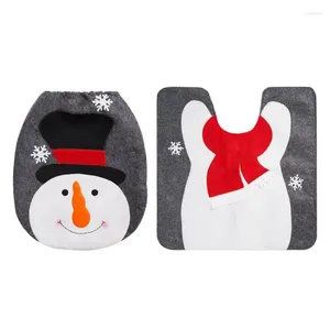 Couvertures de siège de toilette Santa Cover Christmas Salle de salle de bain Set 2pcs Reindeer Snowman Decor Warm For El