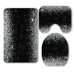 Toiletbrilhoezen Glanzend zilver glitter zwart 3-delige badkamertapijten set badmat en dekselafdekking