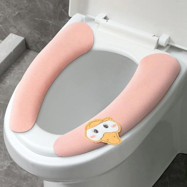 Cubiertas de asiento de inodoro Baño suave Acolchado Fibras estirables Fácil de colocar Funda acolchada Cómoda y viscoelástica Alfombra de baño larga