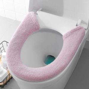 Couvre-siège de toilette en polyester, housse épaisse, douce et confortable, pour cuvette de salle de bain universelle