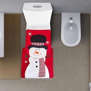 Housses de siège de toilette, couverture à motif tridimensionnel, ensemble de tapis de noël, mignon bonhomme de neige Elk imprimé salle de bain
