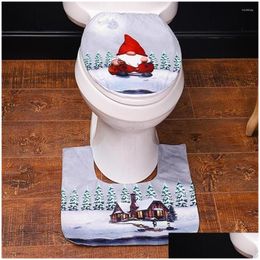 Toiletstoelhoezen Toiletbrief ers 2pcs Kerstmis Santa Gnome Nonwoven stof Badkamer ER Pad Mat Xmas Decoratie Accessory Drop del Dh4WQ