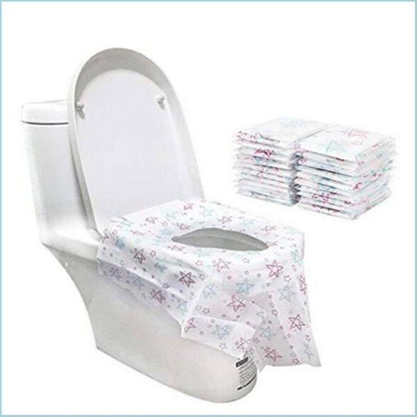 Cubiertas de asiento de inodoro Asiento de inodoro desechable de viaje Ers Estampados de estrellas impermeables Taburete cerrado no tejido Proteger protectores de orinal de papel El B Dhqzc