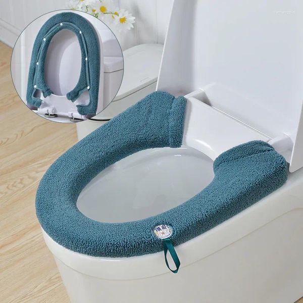 Housses de siège de toilette universelles, coussin de bouton de salle de bain, épais, lavable, tapis chauffant doux, couvercle, accessoires