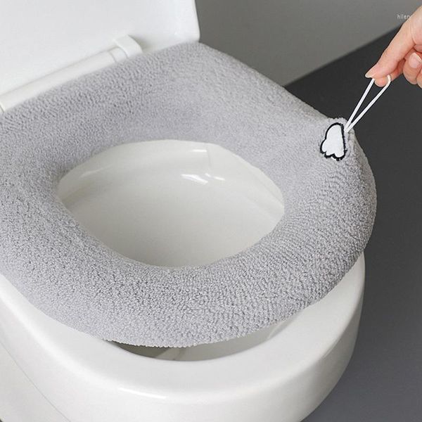 Cubiertas de asiento de inodoro Universal Cojín Tapa Mango Engrosado Cubierta de abrigo Extraíble Lavable Almohadilla cálida Anillo de baño para el hogar