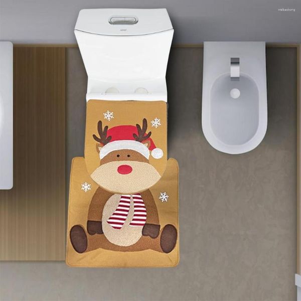 Housses de siège de toilette, tapis absorbant l'eau, ensemble de sol de salle de bain, ensemble de noël, couvercle imprimé bonhomme de neige, père noël Elk