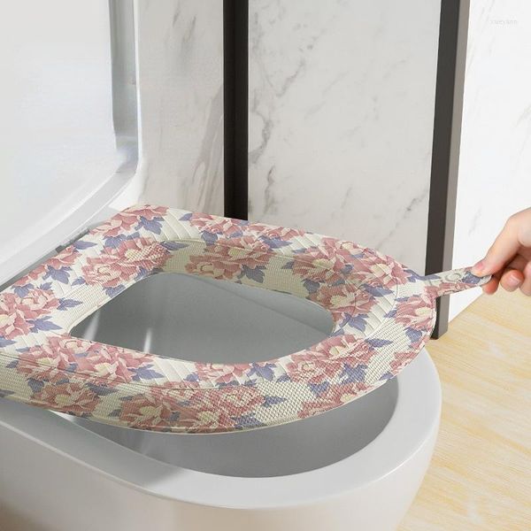 Housses de siège de toilette imperméables non lavables quatre saisons universelles en silicone en mousse avec un couvercle de poignée