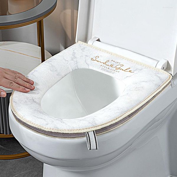 Housses de siège de toilette couverture chaude d'hiver tapis Closestool 1 pièces accessoires de salle de bain lavables tricot couleur Pure doux avec fermeture éclair