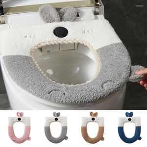 Housses de siège de toilette couverture chaude d'hiver mignon coussin de salle de bain lavable avec poignée épais tapis doux tricot accessoires plus chauds