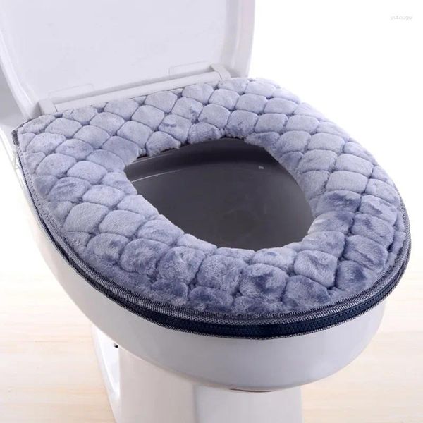 Housses de siège de toilette, tapis chaud d'hiver, coussin de salle de bain avec poignée, plus épais, doux, lavable, accessoires chauffants