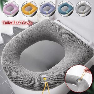 Toilet Seat Covers Winter Warm Cover Thickened Fleece Bathroom Closestool Pad With Handle Soft Washable Accessories