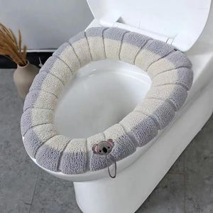 Toilet Seat Covers Winter Warm Cover Washable Bathroom Accessories Knitted Solid Color Soft O-shaped Cushion