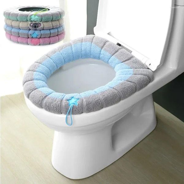Couvre-siège de toilette Couvrôle de coussin chaud chaude tricot de coussin en tricot lavable lavable et peluche épaisse en forme de O avec handle couvercle