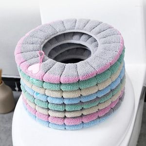 Housses de siège de toilette hiver chaud O-type couverture lavable salle de bain coussin coussin tricot plus chaud Closestool tapis Portable lavé