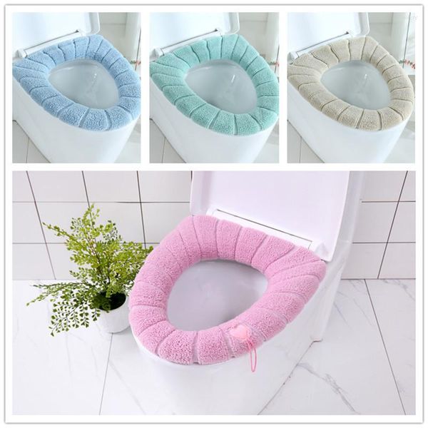 Housses de siège de toilette hiver plus chaud housse de salle de bain coussin de velours confortable avec poignée coussin lavable WC