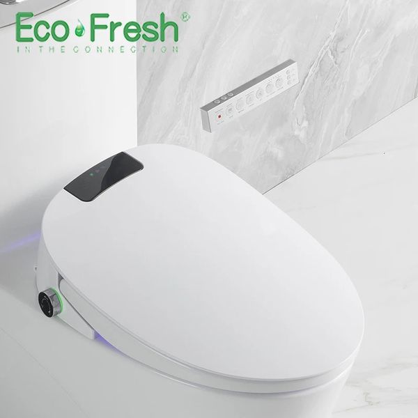 Asientos de inodoro EcoFresh Asiento de inodoro inteligente Tapa de bidé eléctrico Bidé inteligente Calor Limpio Seco Cuidado de masaje para niño mujer viejo 231219