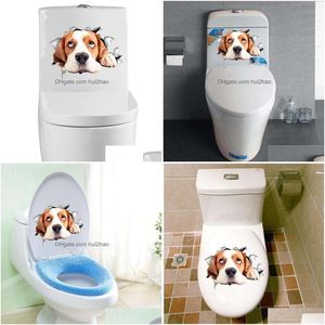 Autocollants de toilettes 4 pièces 3D chiot autocollant mural créatif bricolage salle de bain PVC amovible livraison directe maison jardin décor décoratif DH3IB