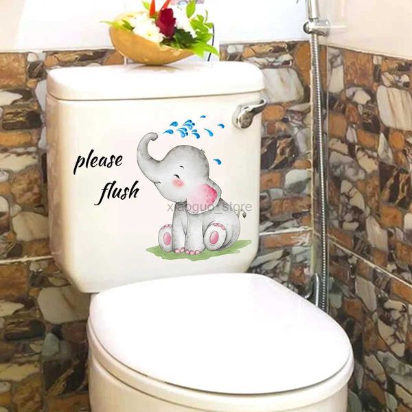 Autocollants de toilette animaux dessin animé éléphant autocollants de toilette chasse d'eau autocollants de siège de toilette avec décor vinyle autocollant rappel 240319