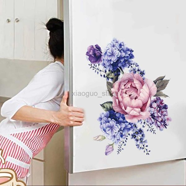 Pegatinas para el baño Flor colorida con flores y enredaderas, pegatinas de pared para nevera, decoración del gabinete del refrigerador, pegatinas de pared, arte de pvc, regalo diy 240319