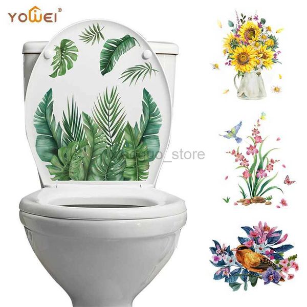 Pegatinas de baño Etiqueta de la pared de hojas de plantas verdes decoración del baño gabinete de la sala de estar pegatinas decorativas principales mural autoadhesivo comercial 240319