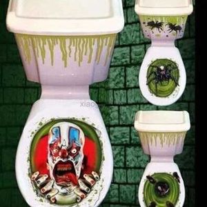Autocollants de toilette Halloween crâne horreur autocollant de planche de toilette pour clown araignée avec traces de sang décoration d'horreur effrayante pour fête 240319