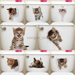Toiletstickers Live Hole 3d Kat Hond Dier Wc-stickers Woondecoratie Diy WC-wastafelposters PVC Puppy Cartoon met katten Decoratieve muurstickers 240319