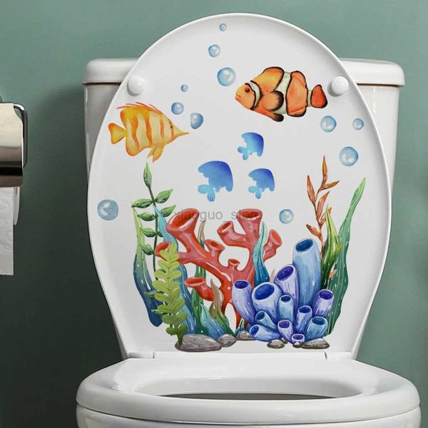 Autocollants de toilette T30 # animaux des fonds marins plantes d'eau de corail autocollant mural décoration d'armoire de toilette pour salon autocollants décoratifs pour la maison 240319