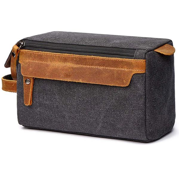 Trousse de toilette pour hommes Kit de rasage sac Crazy Horse cuir Dopp Kit voyage sac de rasage hommes trousse de toilette toile 231229