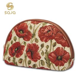 Trousses de toilette SAJA Tapisserie Cosmétique Sac Femmes Maquillage Voyage Poppy Flower Storage Organizer Pouch Wallet Beauty Make Up Case for Ladie 230711