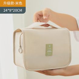 Sacs de maquillage de toilette couleur unie, sacs à cosmétiques pliables coréens de voyage imperméables de grande capacité, sac de rangement de produits de toilette à suspendre