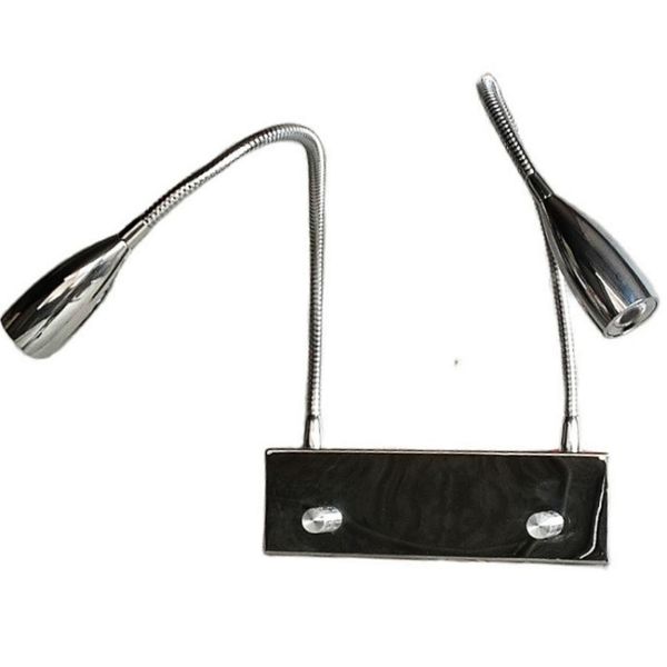 Tokili Foco de cuello de cisne doble Lámparas de luces de lectura LED regulables ajustables Perilla de 2x3 W Brillo tenue 15% -100% Acabado cromado Lámparas de pared 110V / 230V 12V