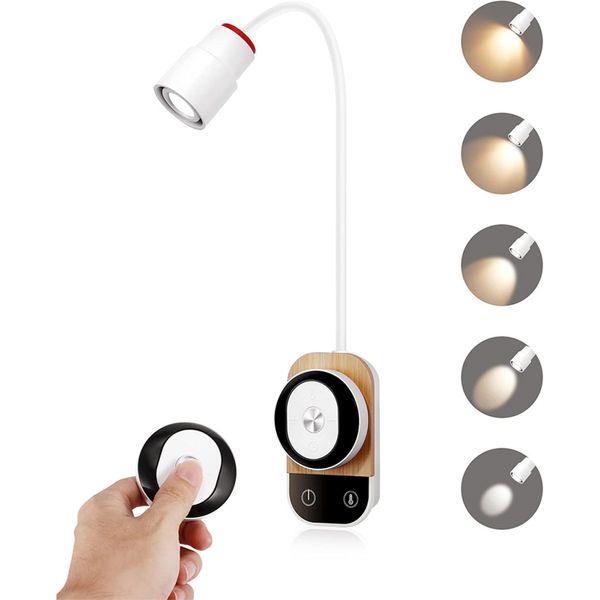 Tokili Lampe de Lecture LED sans Fil 5 CouleursNiveaux de Luminosité Lampe de Cou Rechargeable par USB Télécommande Magnétique/Contrôle Tactile Étudiant Appliques Murales Alimentées par Batterie