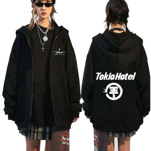 Tokio Hotel Kaulitz Hoodies Rock Band Sweatshirts Autumn Winter Fleece Oversized Zip Up Jackets Streetwear Unisex Long Sleeve