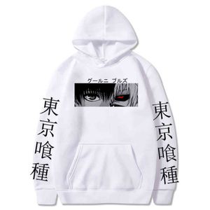 Tokyo Ghoul Anime Kaneki Ken Cool Eyes Hoodie Hombres Mujeres Moda creativa Casual Pullover Spring Street Ropa Sudaderas con capucha Tops Y211122