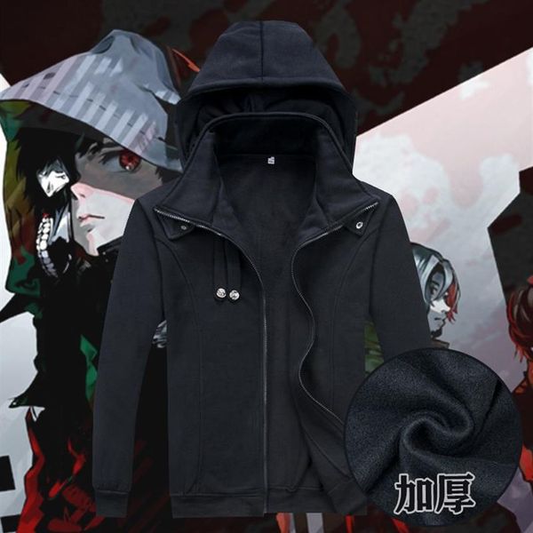 Tokyo Ghoul Cosplay Ken Kaneki Disfraz Unisex Verde Negro Sudadera con capucha Chaqueta Gruesa Cálida Cárdigan Sudadera con capucha