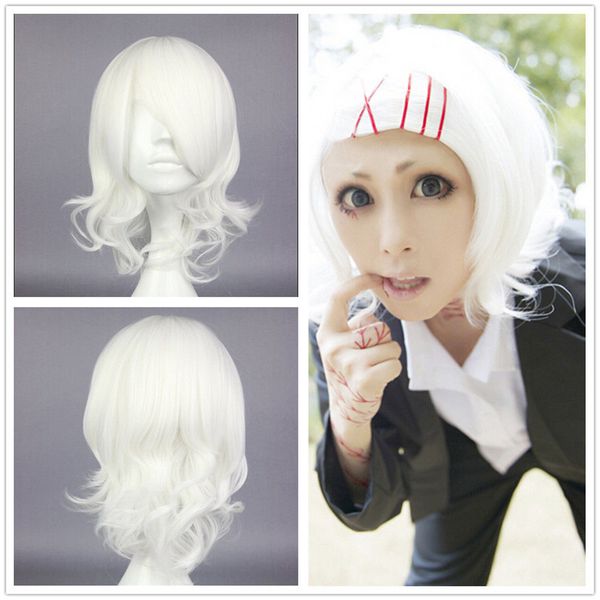 Tokyo Ghoul Juuzou Suzuya pelucas cortas blancas para cosplay para niñas, pelo para disfraz de Halloween