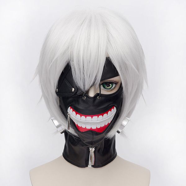 Tokyo Ghoul Ken Kaneki peluca Cosplay peluca + gorro de peluca + máscara facial