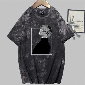 Tokyo Ghoul Imprimé Manches Courtes Col Rond Tie Dye Hip Hop Anime T-shirt Y0809