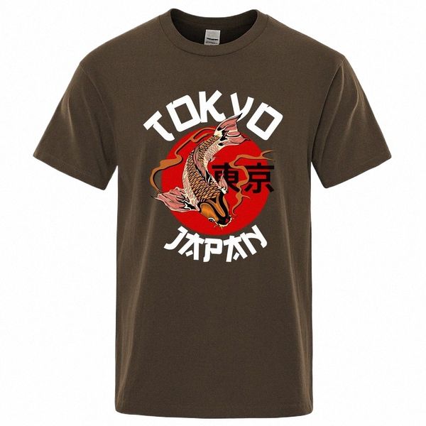 Tokio Koi Fish camiseta divertida para hombres Casual Cott transpirable manga corta Tops de gran tamaño cuello redondo Camiseta Vintage Casual manga corta W607 #