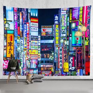 Tokyo Painting Metropolitan Nightlife Tapestry Japonais Mur suspendu chambre à la maison décor bohème feuille imprimée hippie décorative 240321