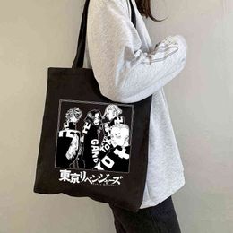 Tokyo Revengers shopping sac graphique fourre-tout Harajuku Shopper Femmes Toile à épaule femelle Ulzzang drôle ECO grande capacité