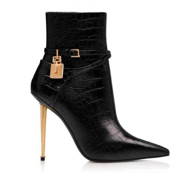 Tom Fords bottes Luxury Femmes Bottes Ankle Designer à talons femme Pointy Belt Boot Paklock