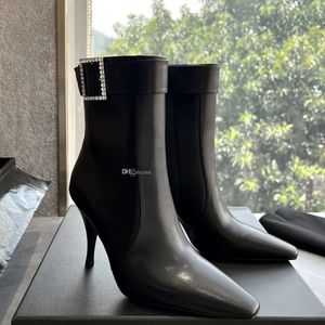 Tom Geitenleer Claude Laarzen met enkelrits Vierkante neus Stiletto hakken Gesplaarsjes Poolse zool luxe designer dameslaars Jurk Avondschoenen fabrieksschoeisel Maat 35-41