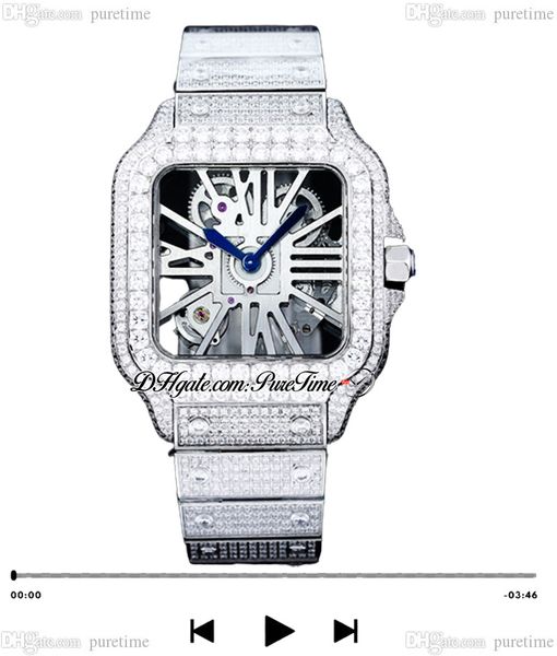 Tom Holland Dumont Swiss Ronda Quartz Montre Homme Pavée Diamants WHSA0007 Entièrement Glacé Gros Diamant Boîtier Et Bracelet Squelette Cadran Romain Super Edition Puretime F6