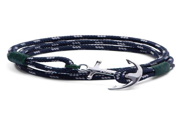 Bracelet Tom Hope 4 tailles Southern 3 corde à fil vert bracelet à breloques ancre en acier inoxydable avec boîte et étiquette TH102890776